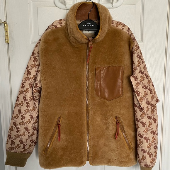 COACH HORSE/CARRIAGE PRINT SHEARLING Ma-1 JACKET - Picture 4 of 8